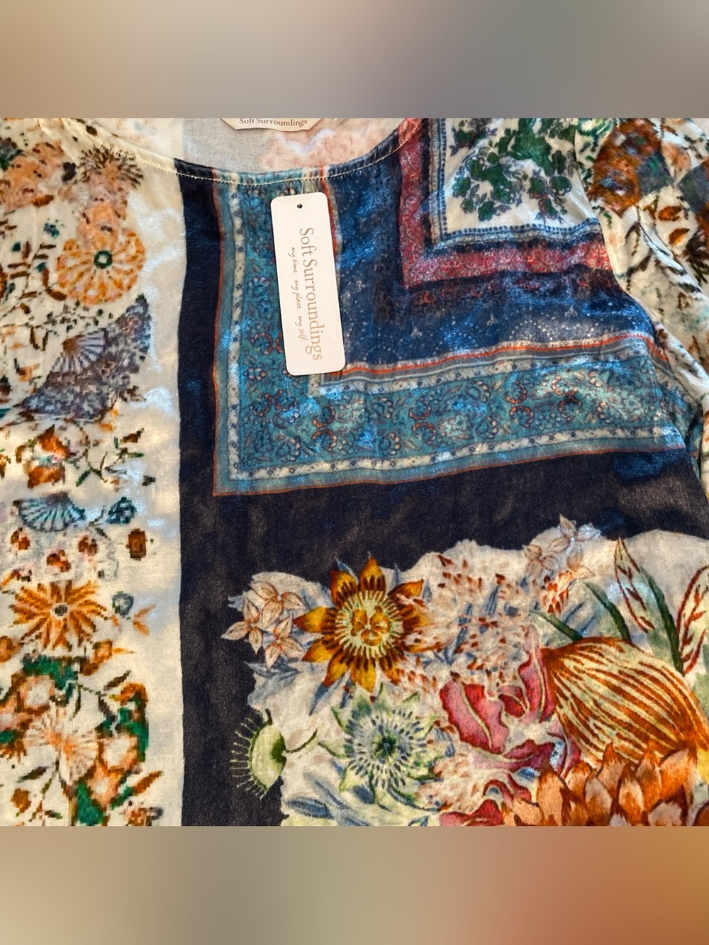 NWT Soft Surroundings Ashbury Mixed-Print Floral Crushed Velvet Tunic Top Large - Picture 5 of 14